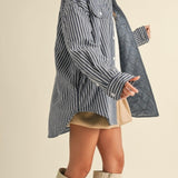 Striped Padded Oversized Shacket in Blue