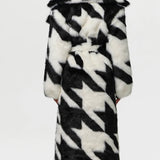 Naked Wardrobe Faux Fur Houndstooth Coat