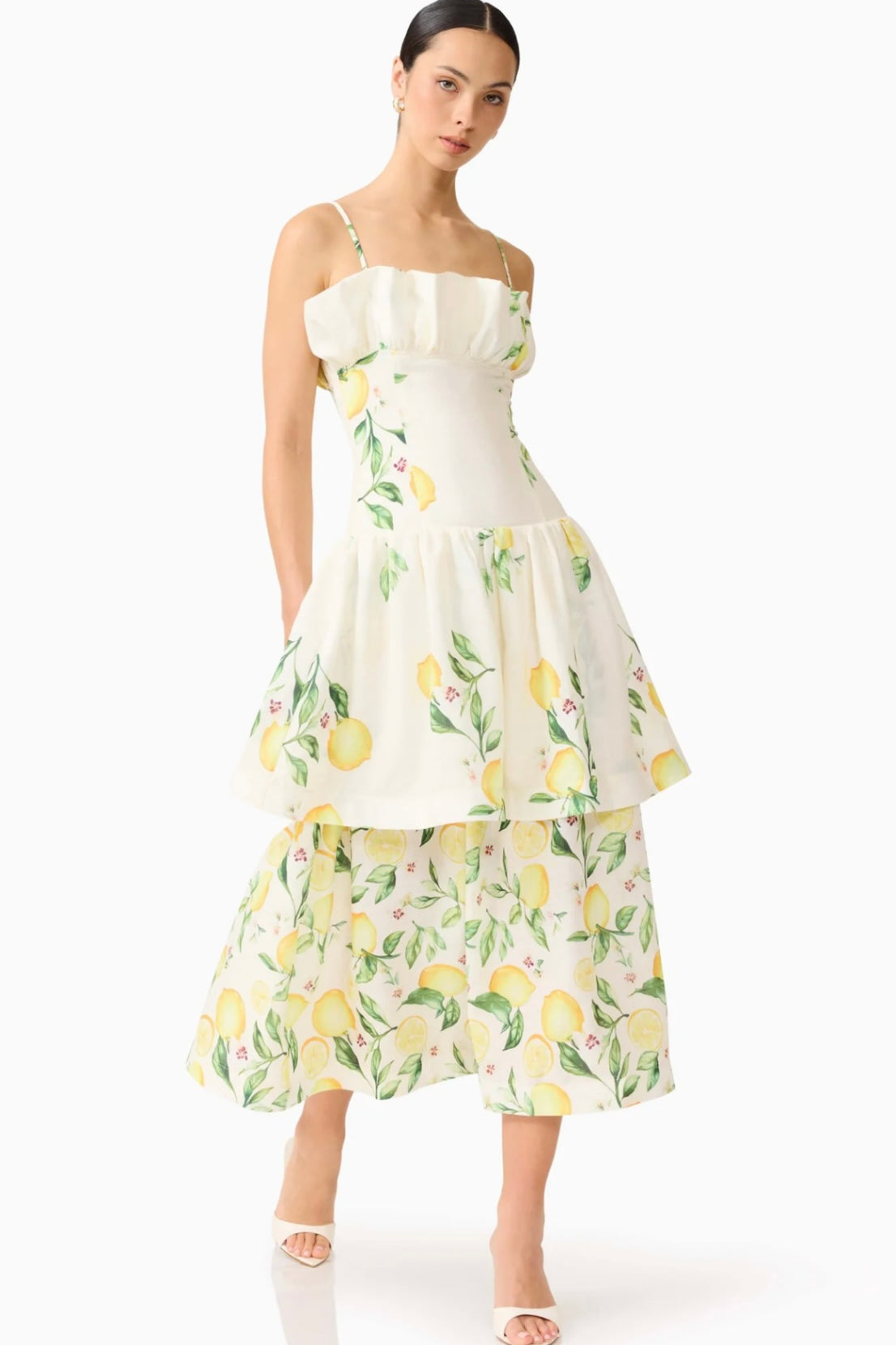 Elliatt Hana Tiered Maxi Dress in Lemon Print