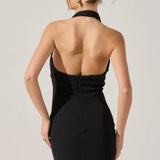 Alanna Halter Cowl Neck Dress in Black