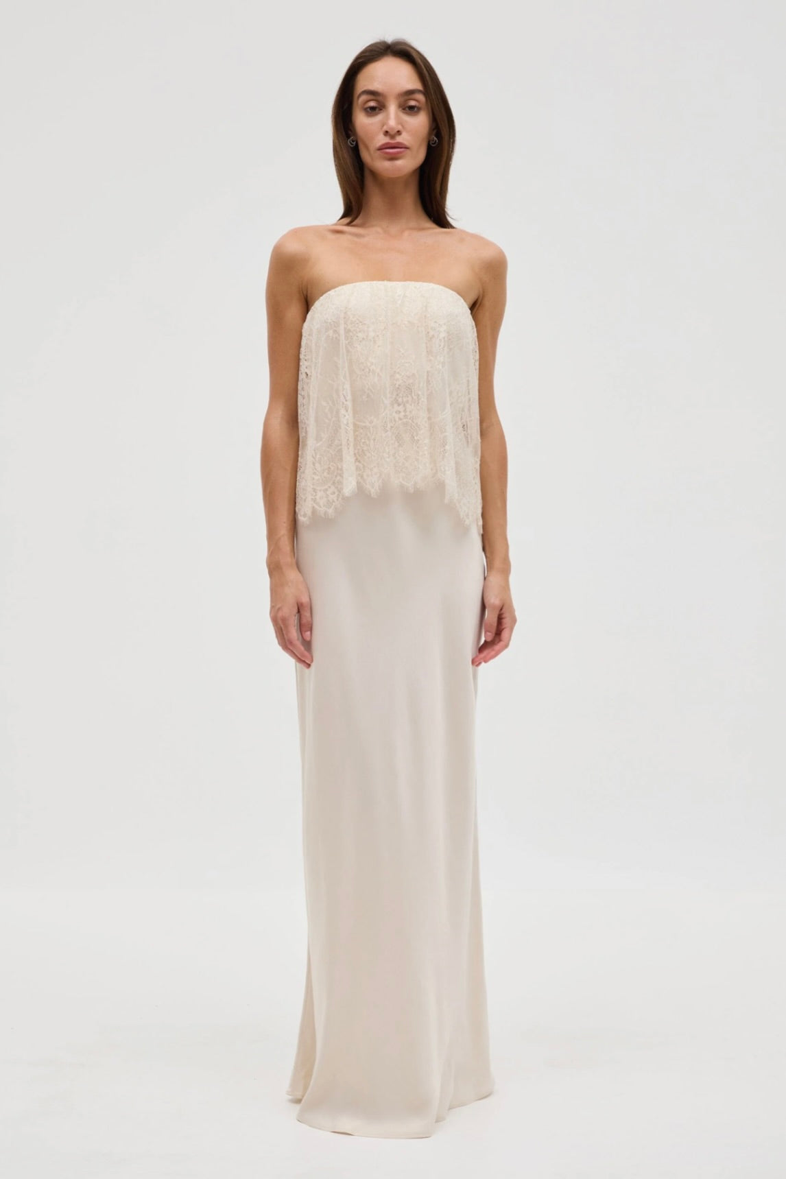 THIRD FORM Visions Lace Strapless Maxi Dress in Buttercream