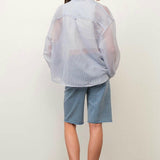 Sheer Striped Button-Up Shirt