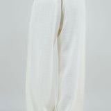 Wide Drawstring Fringe Pants in Ivory