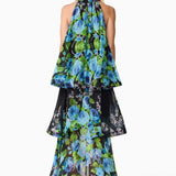 Briony Tiered Gown in Black and Blue Floral