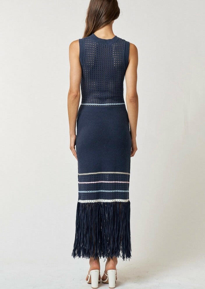 Striped Knit Maxi Dress in Navy