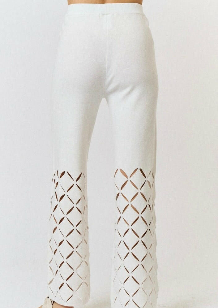 Cut Out Detail Sweater Pants in Off-White