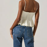Paislee Satin Pleated Peplum Top in Cream