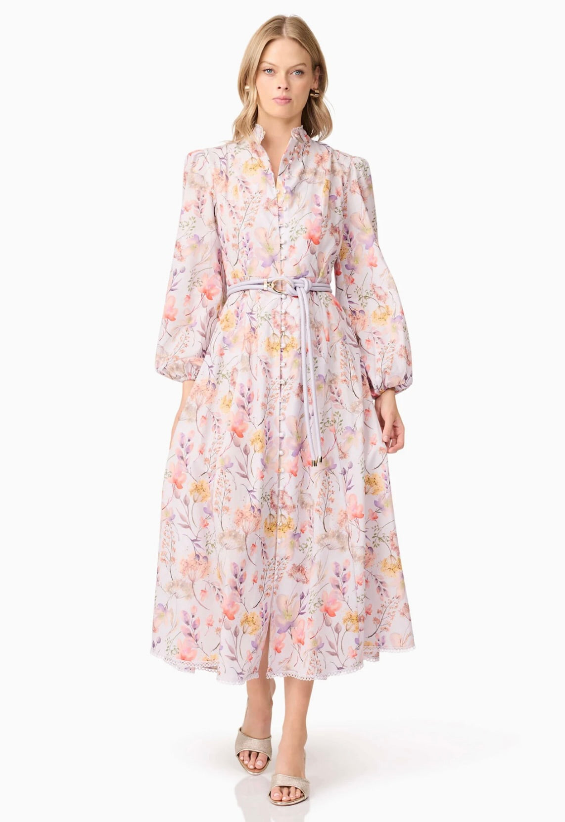 Ines Midi Shirt Dress in Purple Floral