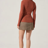 Keren Collared Ribbed Knit Cardigan in Rust