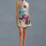 Amur Waverlyn Ruched Mini Dress in Sage Orchid