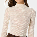 ASTR The Label Kyra Long Sleeve Sheer Mock Neck Top
