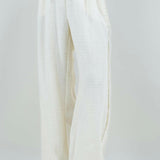 Wide Drawstring Fringe Pants in Ivory