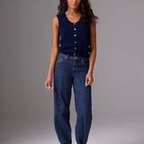 Aly Button Tank Cardigan in Navy