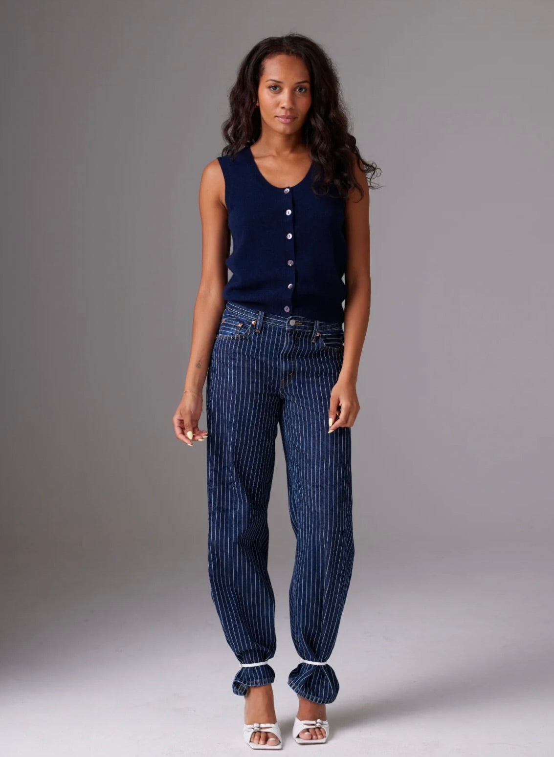 Aly Button Tank Cardigan in Navy