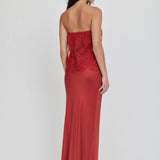 THIRD FORM Visions Lace Strapless Maxi Dress in Crimson