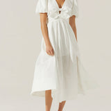 Citrine Linen Bow Front Midi Dress