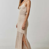Rosette Crochet Sleeveless Sweater Maxi Dress