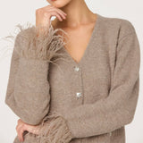 ASTR The Label Grie Embellished Feather Trim Cardigan