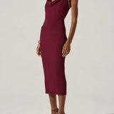 Alanna Halter Cowl Neck Dress in Wine