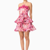 Evalina Floral Mini Dress in Pink