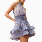 Milena Halter Mini Dress in Purple Floral