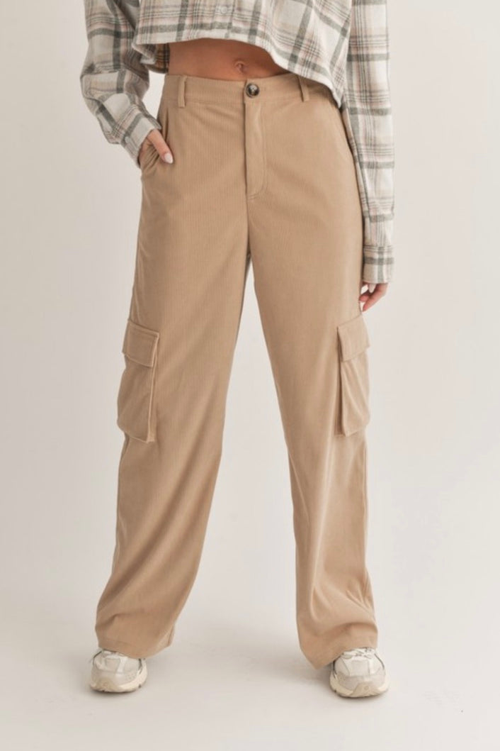 Corduroy Cargo Pants in Taupe