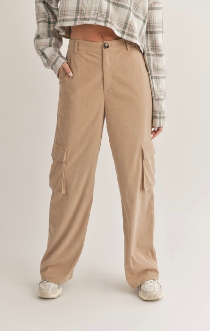 Corduroy Cargo Pants in Taupe