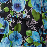 Briony Tiered Gown in Black and Blue Floral