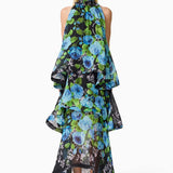 Briony Tiered Gown in Black and Blue Floral
