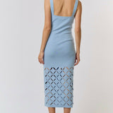 Cut Out Detail Square Neck Sweater Midi Dress in Sky Blue