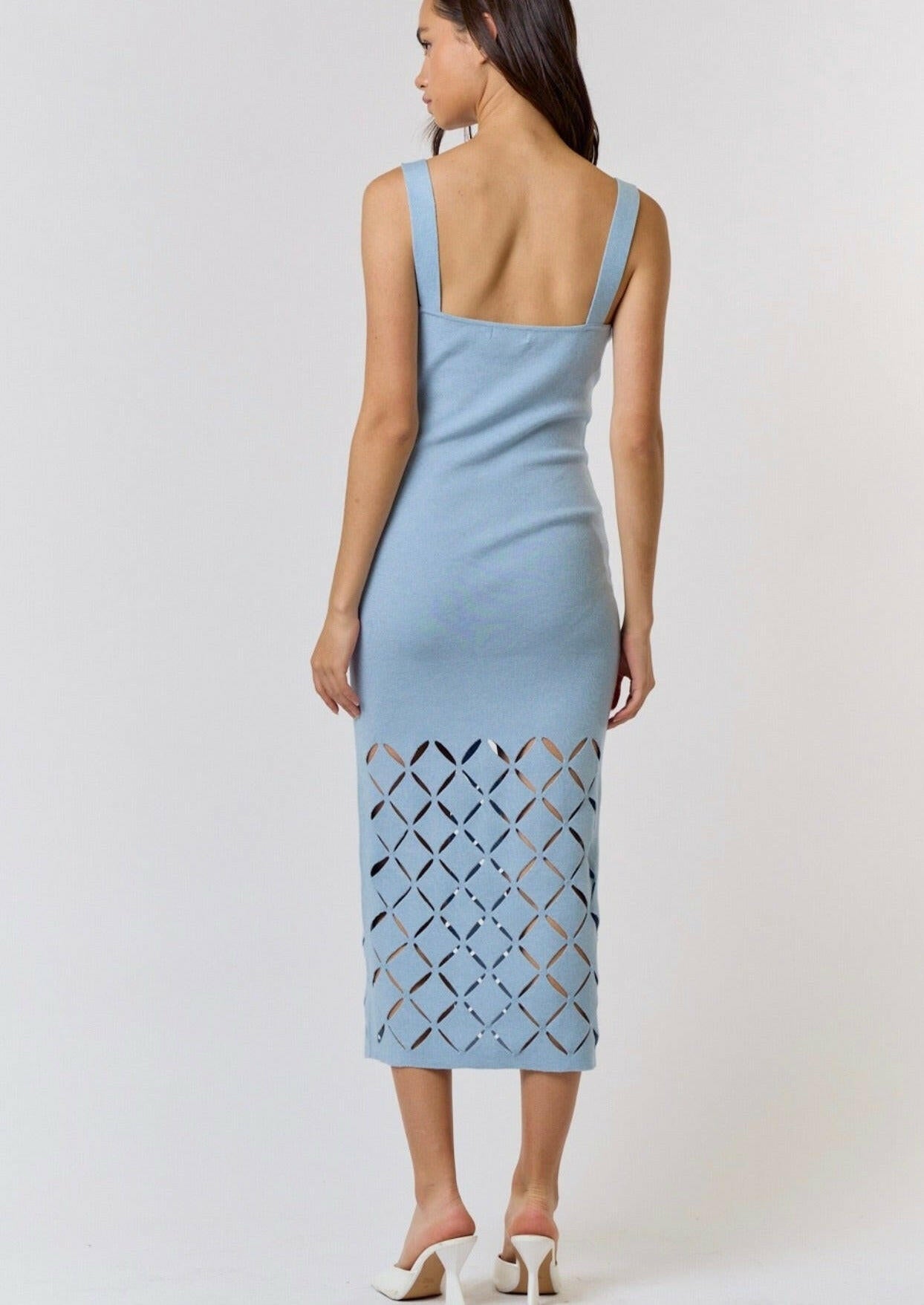 Cut Out Detail Square Neck Sweater Midi Dress in Sky Blue