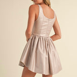 Bustier Top Gathered Flare Skirt Mini Dress in Champagne