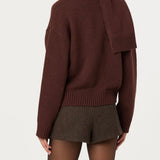 ASTR The Label Jackeline Asymmetrical Scarf Cardigan in Wine