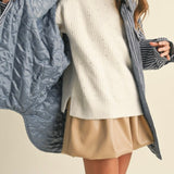 Striped Padded Oversized Shacket in Blue