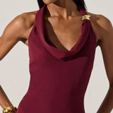 Alanna Halter Cowl Neck Dress in Wine
