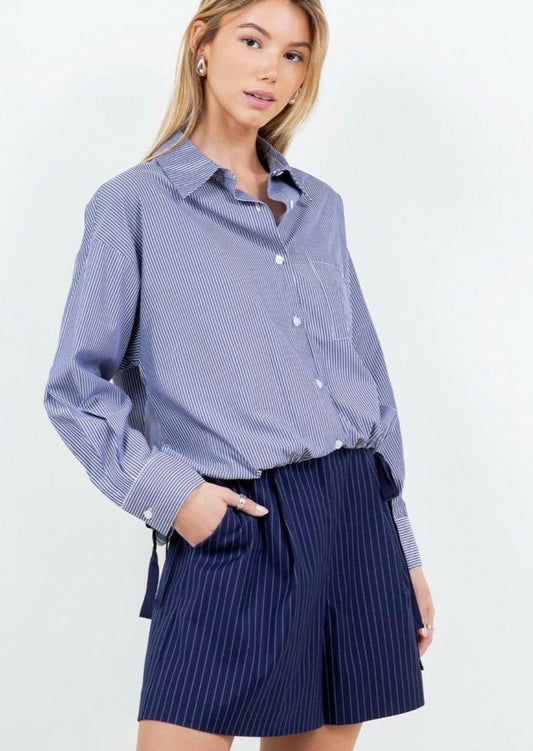 Tie Hem Detail Striped Shirt