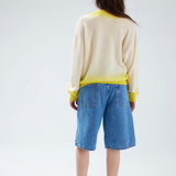 Colorush Alora Dip Trim V Neck Sweater in Margarita