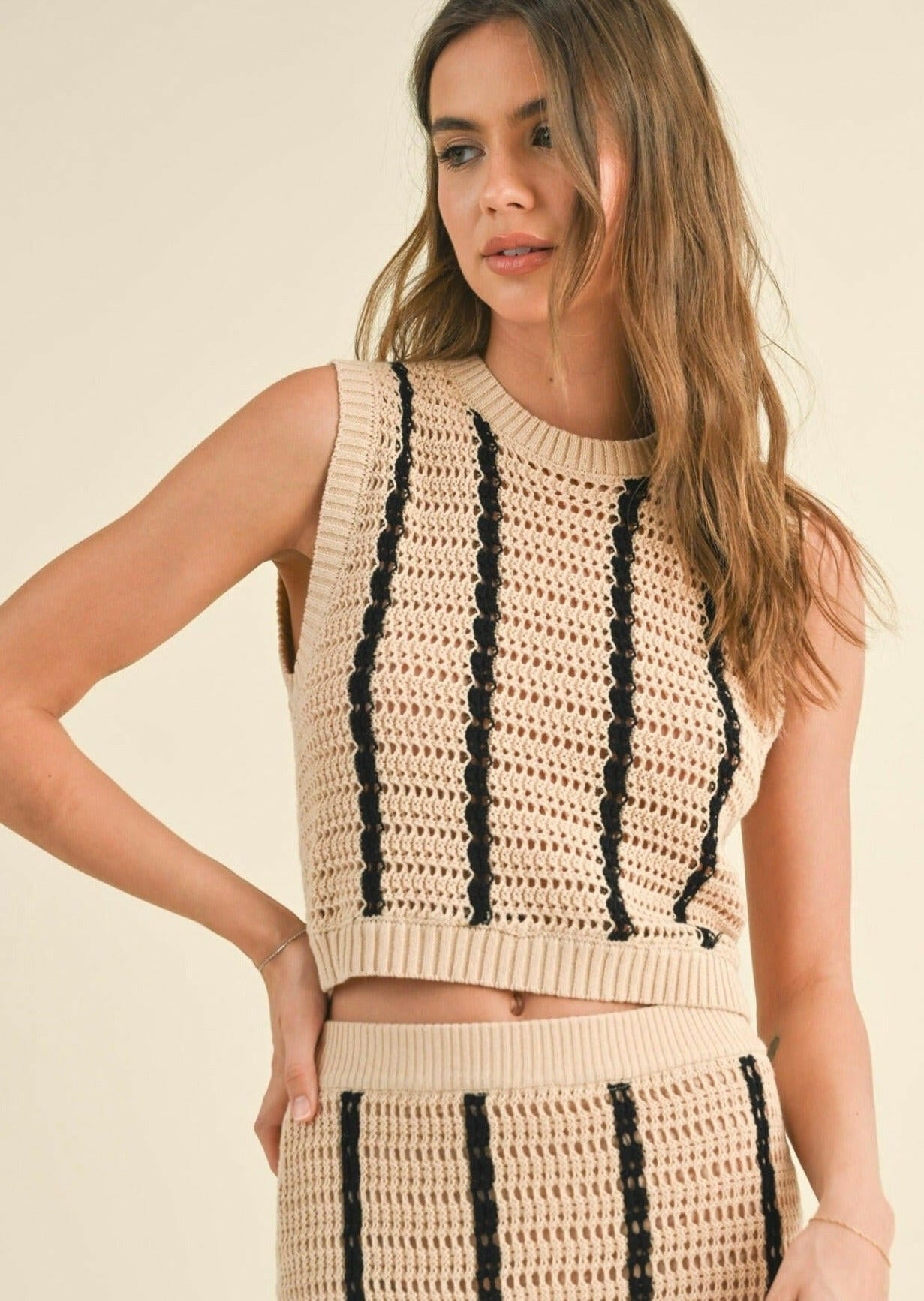 Striped Pattern Crochet Tank Top