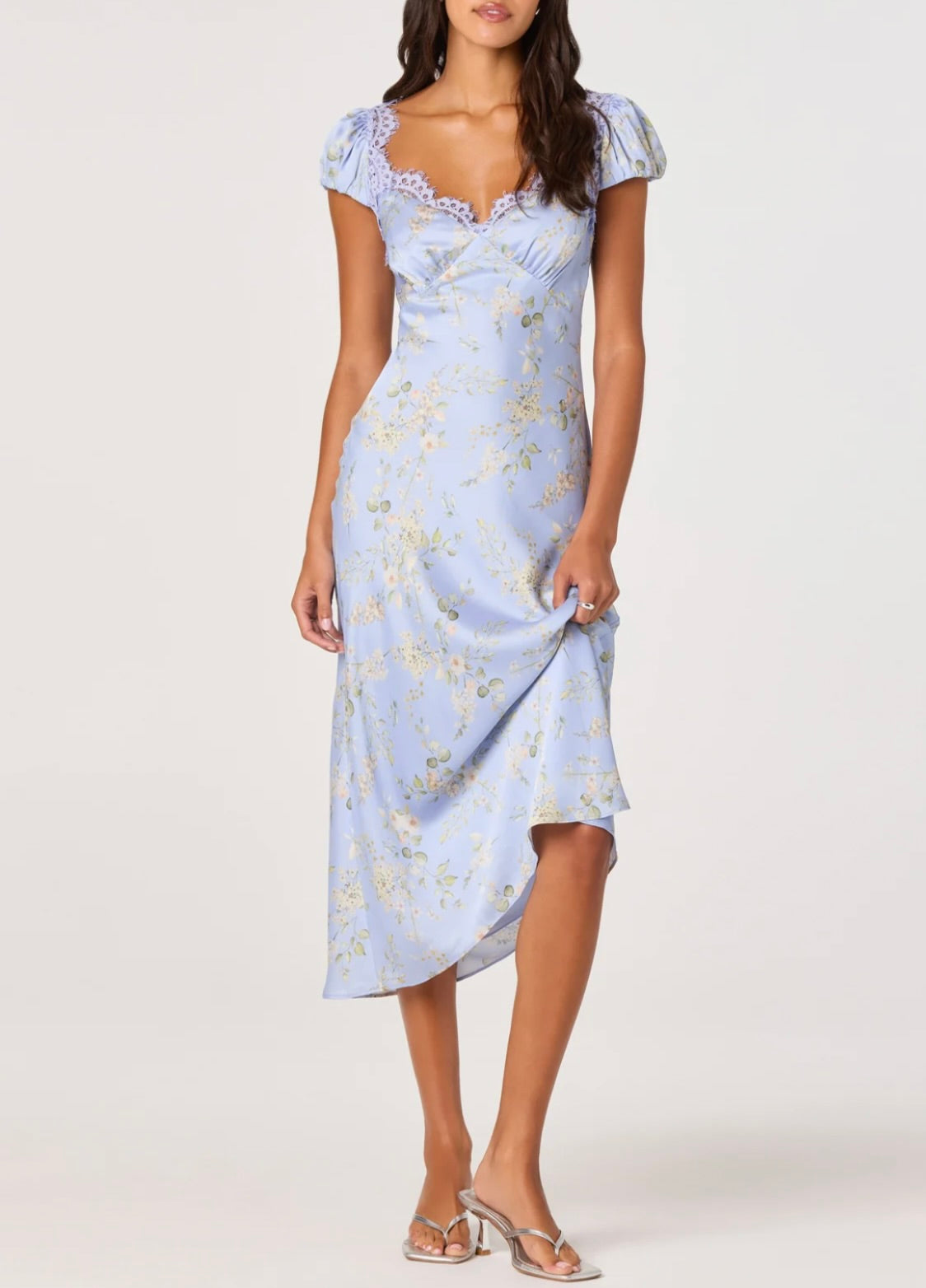 ASTR The Label Makaela Puff Sleeve Floral Satin Midi Dress