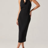 Alanna Halter Cowl Neck Dress in Black