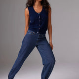 Aly Button Tank Cardigan in Navy