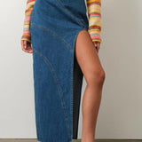 Denim Maxi Skirt with Front Slit