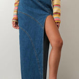 Denim Maxi Skirt with Front Slit