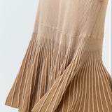 Ruffle Sleeve Pleated Mermaid Sweater Maxi Dress in Tan