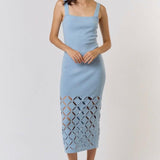 Cut Out Detail Square Neck Sweater Midi Dress in Sky Blue