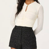 ASTR The Label Yasmine Floral Mesh Ruched Top in Off White