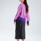 Colorush Alora Dip Trim V Neck Sweater in Bramble