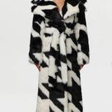 Naked Wardrobe Faux Fur Houndstooth Coat