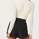 ASTR The Label Yasmine Floral Mesh Ruched Top in Off White