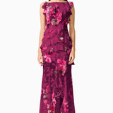 Elliatt Eleanora Sleeveless Ruffle Gown in Raspberry
